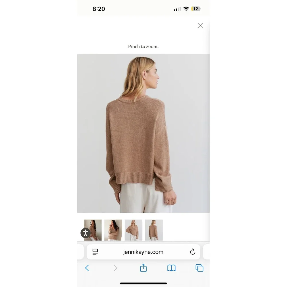 Jenni Kayne Linen Dylan‎ Sweater Blend V Neck Sweater Brown xs